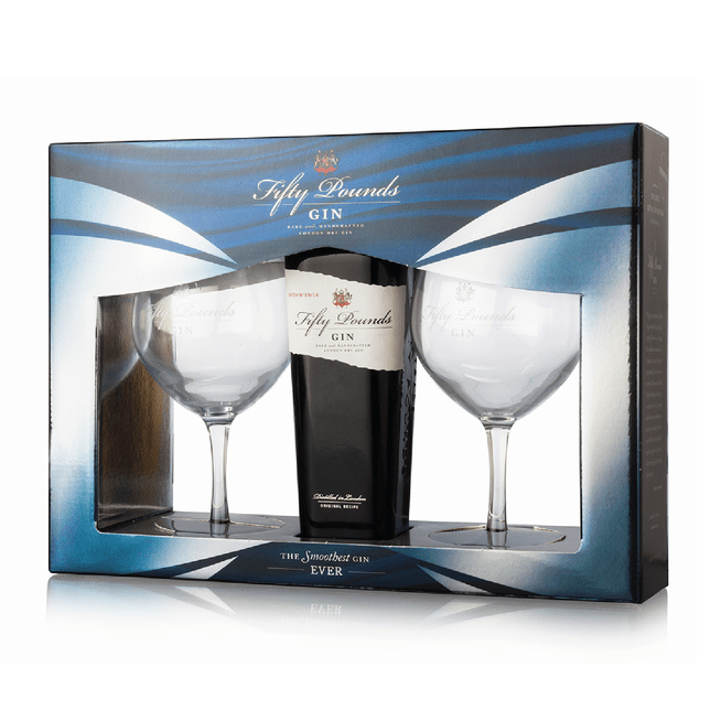 GIN FIFTY POUNDS LONDON DRY X 700 CC PACK ANIVERSARIO CON 2 COPAS