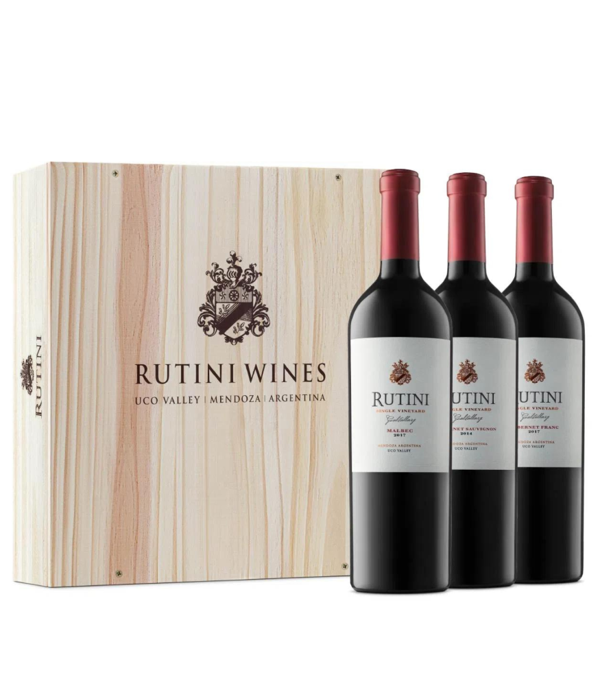 ESTUCHE MADERA RUTINI SINGLE VINEYARD GUALTALLARY SURTIDO X 3 X 750 CC